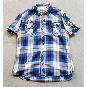 Petrol Industries Men's Plaid Shirt Short Sleeve Large‎ Pearl Buttons